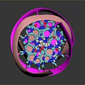 Colorful DNA Double Helix Molecular Model With Pink Strands And Blue Purple Nucleotides