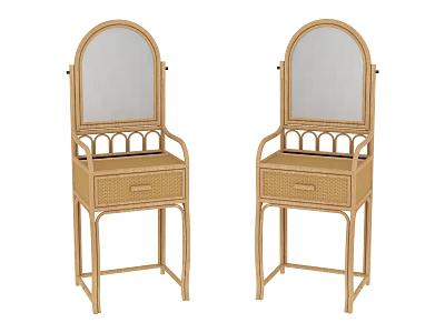 Two Modern Wicker Shelving Units With Mirror And Drawer For Bedroom 3d model