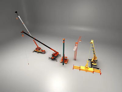 Various Industrial Equipment Including Mobile Cranes Tower Cranes And Excavators 3d model