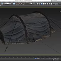 Gray Outdoor Camping Tent With Yellow Interior And Support Ropes