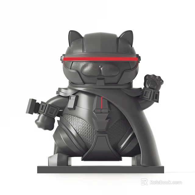 Cat Shaped Decorative Ornament Futuristic Tech Inspired Design With Black Armor And Red Glowing Eyes 3d model 