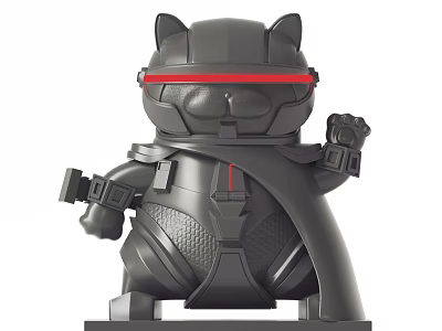 Cat Shaped Decorative Ornament Futuristic Tech Inspired Design With Black Armor And Red Glowing Eyes 3d model