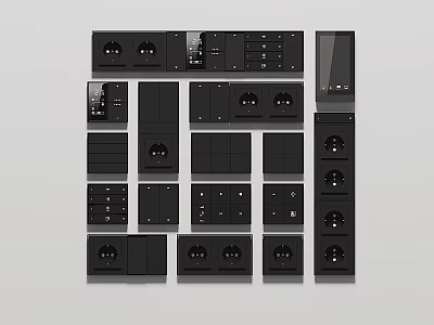 Black Modern Switch Panels With Various Electrical Switches And Socket Combinations 3d model