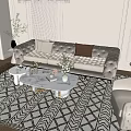 Elegant Modern Living Room Interior With White Sofa Crystal Chandelier And Patterned Rug