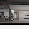 Modern Stylish Office Reception Area With Marble Counter Open Workspace And Elegant Fresh Green Plants