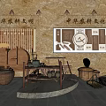 Traditional Chinese Farming Equipment Cultural Relics Display With Ancient Tools And Containers