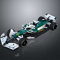 Green And White Formula 1 Race Car With Aerodynamic Body And Sponsor Logos