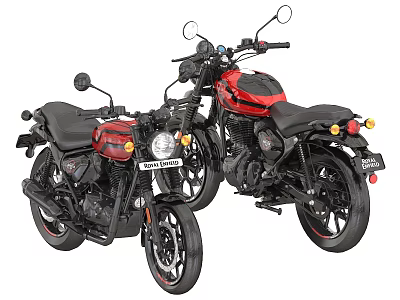 Vintage Red And Black Motorcycles With Classic Design And Round Headlights 3d model Vintage Red And Black Motorcycles With Classic Design And Round Headlights 3d model