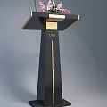 Modern Functional Podiums With Various Designs Microphones And Flower Arrangements 3d model