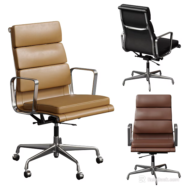 Brown And Black Leather Office Chair With Ergonomic Design Swivel Base And Metal Frame 3d model 