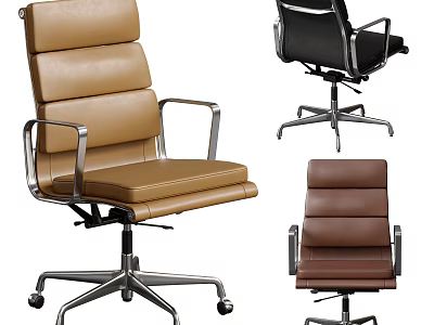 Brown And Black Leather Office Chair With Ergonomic Design Swivel Base And Metal Frame 3d model
