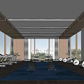 Spacious Modern Gym With Floor To Ceiling Windows Treadmills Exercise Balls And Yoga Mats
