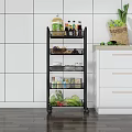 Multi Tier Rolling Kitchen Storage Rack with Shelves for Food Vegetables Spices in White Kitchen