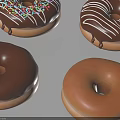 Assorted Donuts with Chocolate Plain Frosting White Drizzle and Colorful Sprinkles Displayed