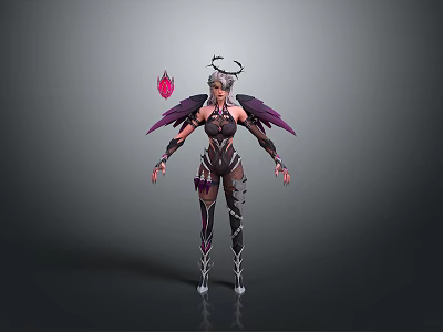 Game Movie Character Female Warrior With Purple Wings Halo And Armored Outfit 3d model
