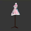 Cute Pink Maid Dress With White Apron Colorful Bows And Lace Trim