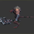 Fierce Mythical Creature Warrior Character Wielding Giant Axe With Red Skin And Clawed Feet