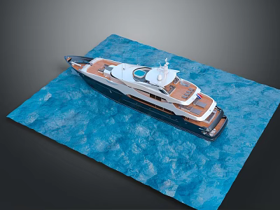Wooden Boat Elegant Design Sailing On Blue Water Surface With Modern Deck 3d model