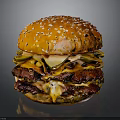 Juicy Double Patty Burger With Sesame Seed Bun Melted Cheese And Fresh Pickles