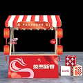 Red and White Striped Awning Booth With Lanterns For Kaifeng Lantern Festival Celebrations