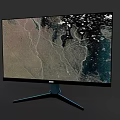 Modern Computer Monitor Featuring Satellite Map Display Black Frame And Blue Tripod Stand