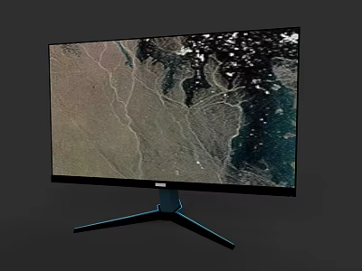 Modern Computer Monitor Featuring Satellite Map Display Black Frame And Blue Tripod Stand 3d model