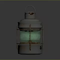Vintage Metallic Decorative Lantern Furniture With Green Glass Panel And Sturdy Top Handle Design