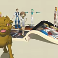 Reptile Themed 3D Scene With Cartoon Characters Open Book And Brown Dog Model