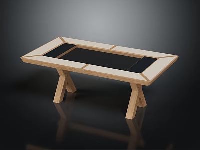 Modern Wooden Table With Black Panel Top And Crossed Legs Design 3d model