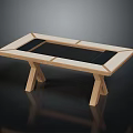 Modern Wooden Table With Black Panel Top And Crossed Legs Design