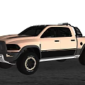 Peach Colored Ram Pickup Truck With Black Accents Off Road Tires And Roof Rack