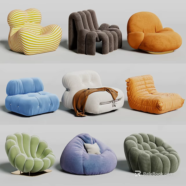Comfortable Lazy Sofa in Various Colors and Different Designs for Living Room 3d model 