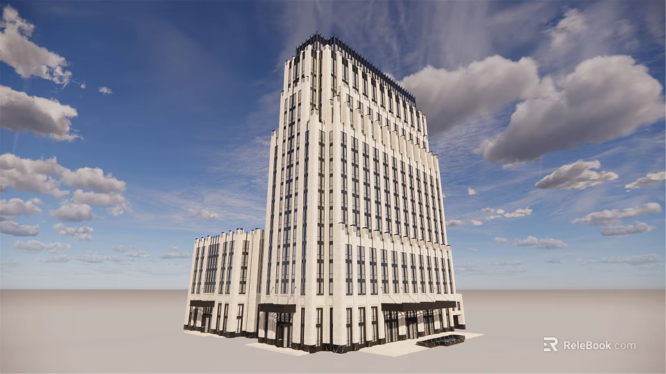 Modern High Rise Office Building With Classical Facade And Large Windows 3d model 
