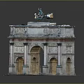 Classical Triumphal Arch Structure With Arched Doorways Stone Columns And Top Statues