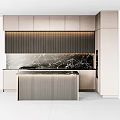 Modern Kitchen Interior With Ribbed Panel Cabinets Marble Island And Lighting 3d model
