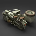 Vintage Motorcycle With Sidecar Brown Seats Spare Wheel And Classic Design