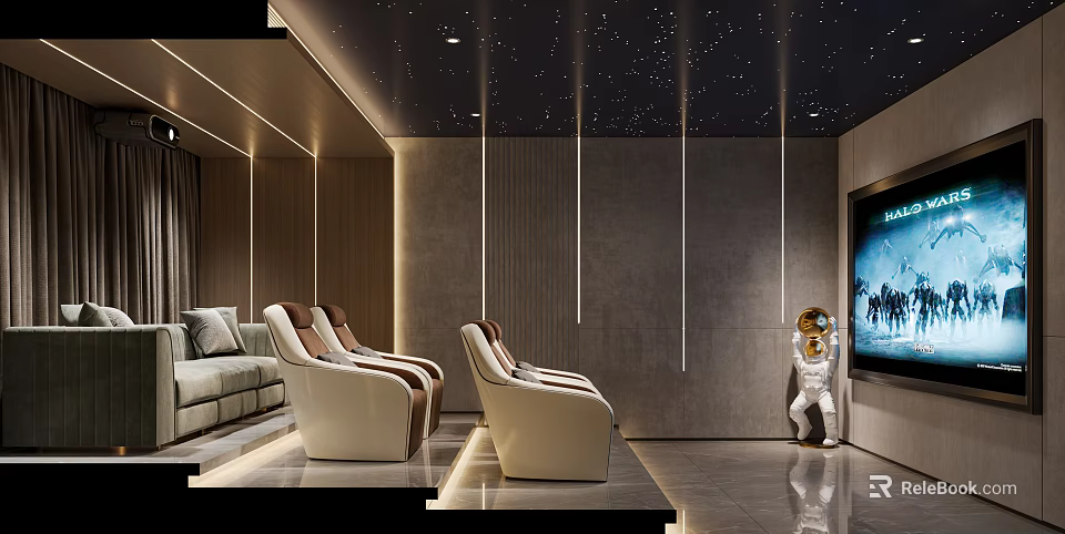Modern Home Theater With Starry Ceiling And Comfortable Seats 3d model 