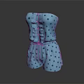 Blue Polka Dot Strapless Romper With Ruffled Top And Drawstring Waist