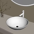 Modern Bathroom Countertop Sink With Gold Rim White Faucet And Glass Vase Branch