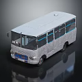 Vintage Silver Bus Featuring Blue Window Frames In 3D Rendered Dark Background With Reflection 3d model