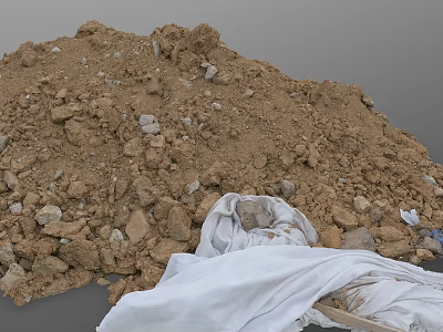 Stone And Wood Construction Materials Pile With Dirt And White Cloth Cover 3d model