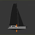 Modern Catamaran Sailboat with Black Sail and White Hull on Water