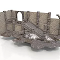 Ruined Stone Scene Structure With Ancient Walls Archway Staircase And Debris Elements 3d model
