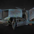 Old Rusty Car With Open Hood And Doors Showing Worn Engine And Weathered Exterior