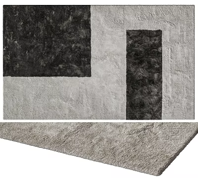 Modern Square Rug With Black Gray Textured Design For Home Interior Decor 3d model