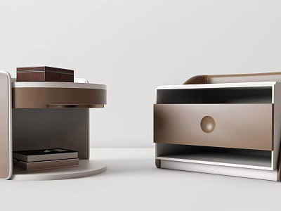 Elegant Modern Bedside Tables With Drawer Round Knob And Sleek Metal Frame Design 3d model