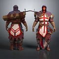 Medieval Warrior Character Design With Cross Cloak Scroll And Weapon Front Back Views 3d model
