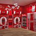 Coca-Cola Mall Kiosk Red Themed Interior With Display Shelves And Branded Decor