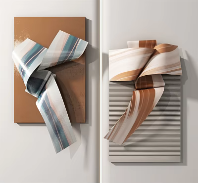 Creative Wall Decor with Blue White Brown Beige Ribbon Design and Striped Backgrounds 3d model