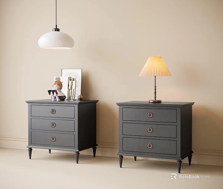 Modern Gray Bedside Tables With Drawers Table Lamp And Decorative Items 3d model